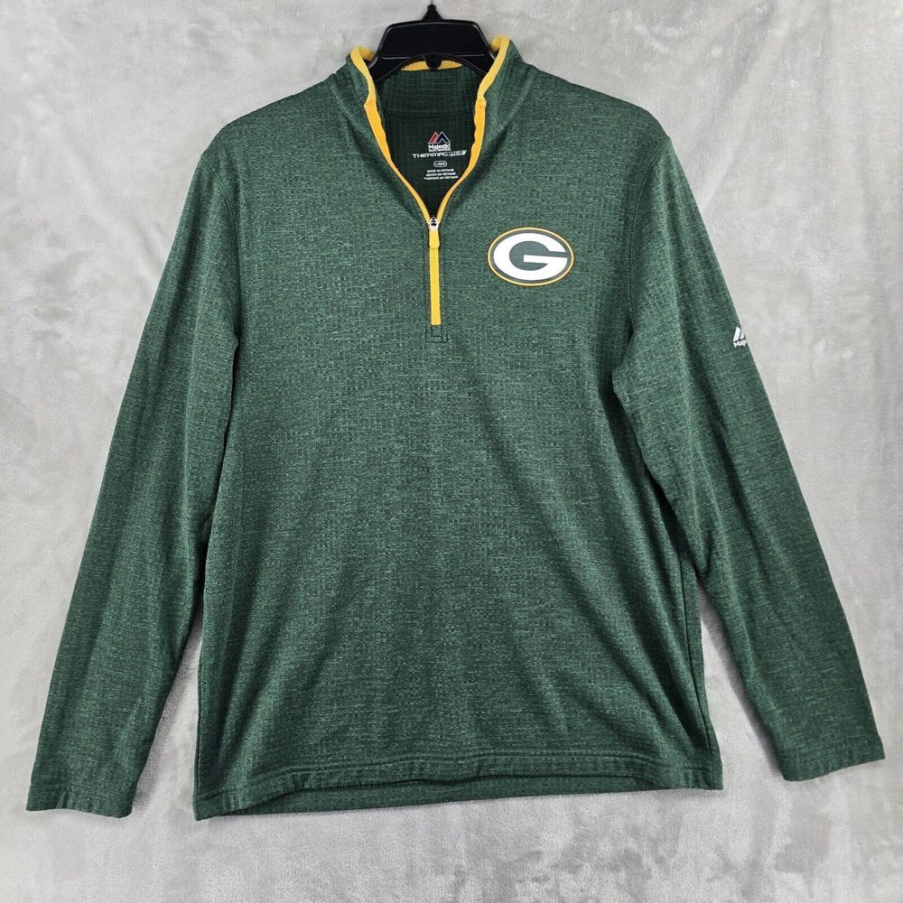 Green Bay Packers Green Fleece Jacket Mens Large Thermal Base Majestic